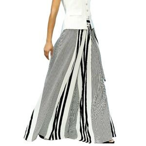 NWT!! Gracia Wide Leg Palazzo High Waist Pants Tie Belt - Black and White - Sz L